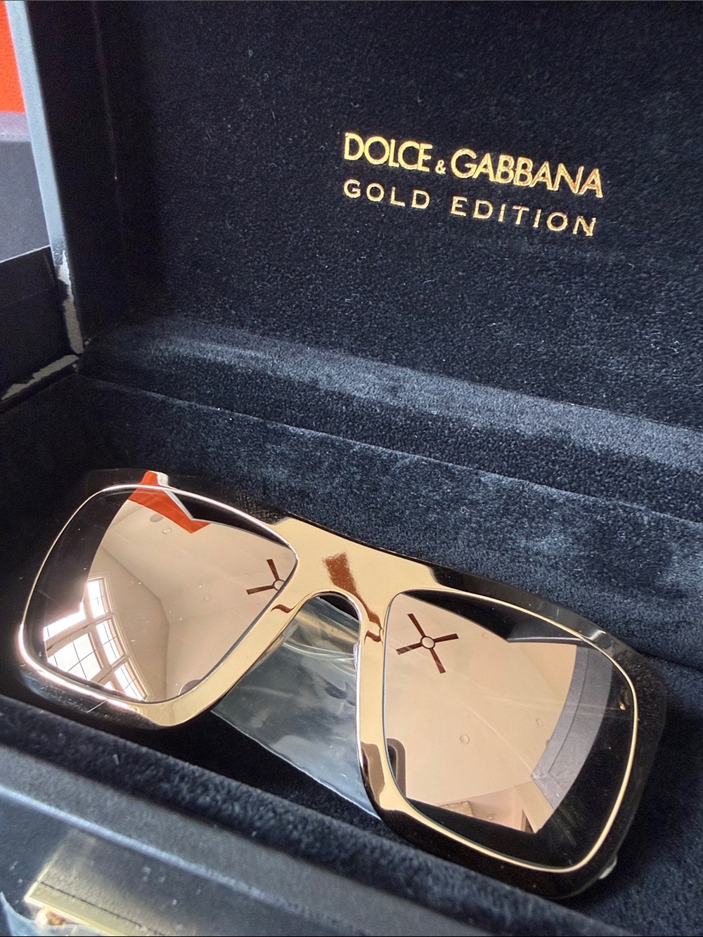 Dolce & Gabbana Gold Edition Shield Sunglasses Limited Mirror Gold New Full Set